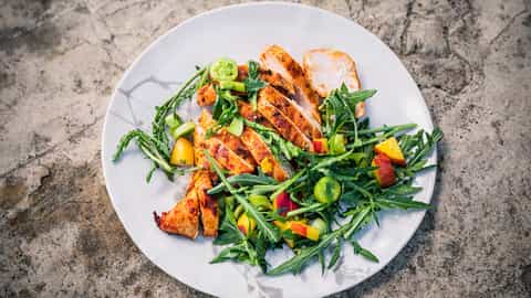 Harissa Chicken with Tomato & Peach Salad