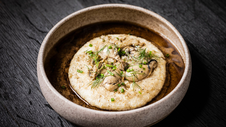 Oysters & Grits in Bourbon Brown Butter
