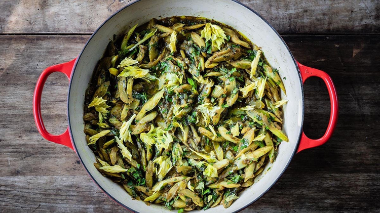 Stewed Celery with Herbs & Persian Lime | Nancy Silverton