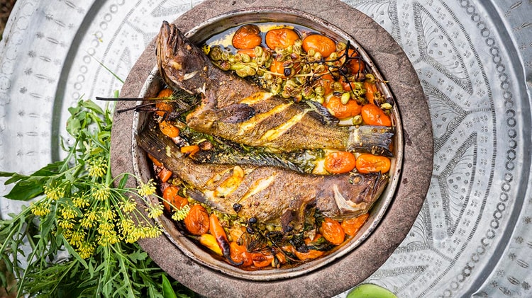 Oven-Baked Fish with Grapes & Tomatoes