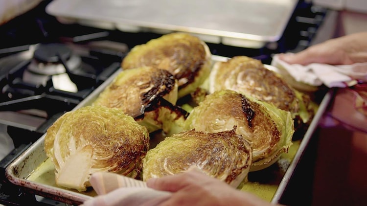 Roasted Cabbage with Champagne Vinegar