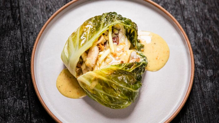 Cabbage Steamed Fish with Miso Hollandaise.