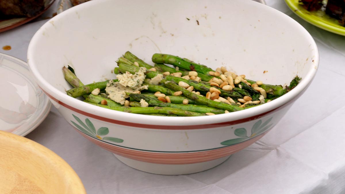Asparagus and Pine Nut Salad. When asparagus season rolls around, throw them on the grill for a nice burnt char. The pine nuts bring an added nutty contrast.