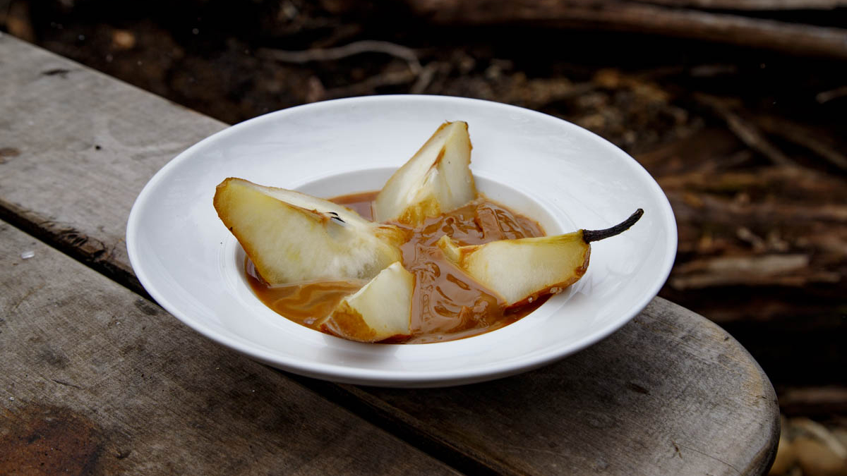 Salt-Crusted Pears with Dulce De Leche.