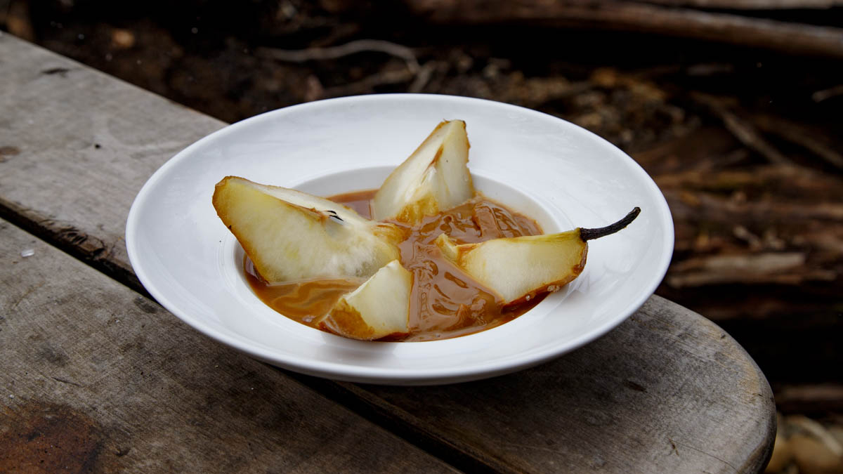 Salt-Crusted Pears with Dulce De Leche. A simple dessert that only calls for 3 ingredients: Pears, salt, and dulce de leche. Francis cooks the pears in the infiernillo, also known as the little hell, an oven he made inspired by the Incan people who made stone versions high in the desert on the eastern slope of the Andes mountain range. “When you cook a pear like this, all of the humidity of the pear stays inside so it’s very, very delicious,” Francis explains adding that the slight amount of salt that remains on the outside pear skin will bring added interest and complexity.