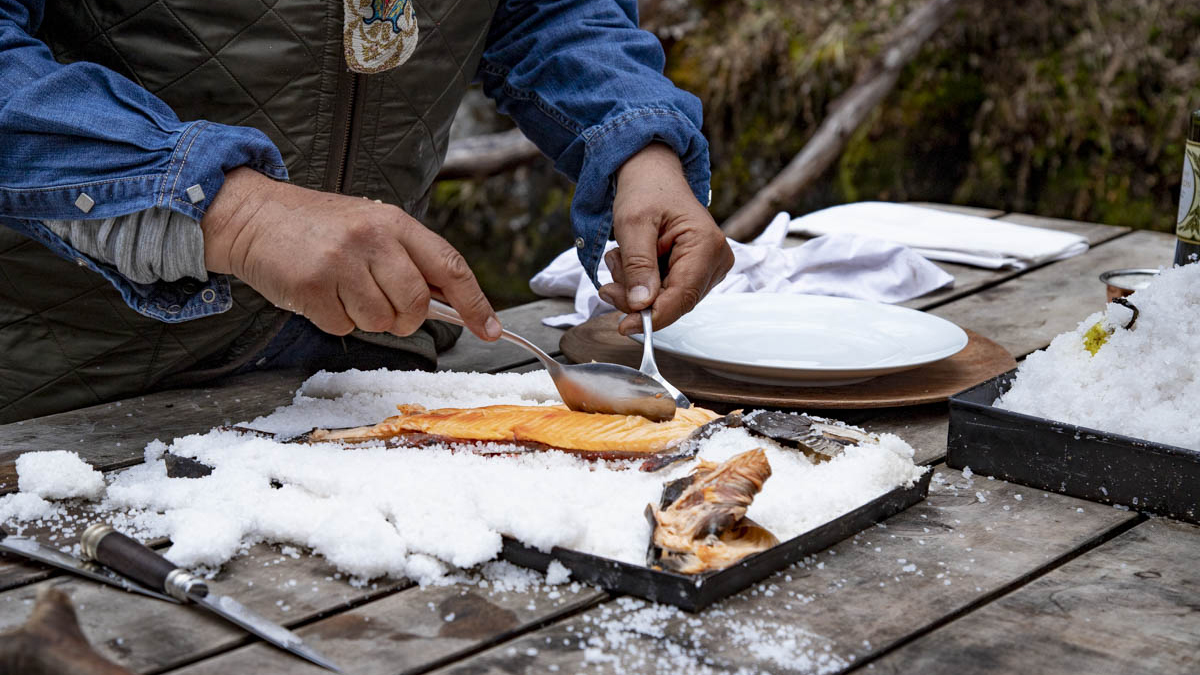 Salt-Crusted Trout. “Oh! It’s so beautiful! I love you trout!” - Francis Mallmann Francis invented the infiernillo or “little hell” oven about 20 years ago to cook fish outside. Today, he proclaims his love for Patagonian trout and its magical taste as he fires up his small inferno to teach you how to make freshly-caught salt-crusted trout. “Once we fish something or kill an animal to eat it, we must respect who he is. And try to get the best out of him,” Mallmann says. That’s why he doesn’t add anything else to this recipe other than olive oil and salt. “Even adding lemon would be sacrilege,” he proclaims.   If you don't have access to an outdoor space to build the two-tiered fire oven, Francis teaches you how to make this fish encased in salt inside your kitchen, too. And just remember: “There’s nothing sadder than an overcooked fish. It makes me cry.” So, don’t overcook your fish and make Francis Mallmann shed tears of sadness.
