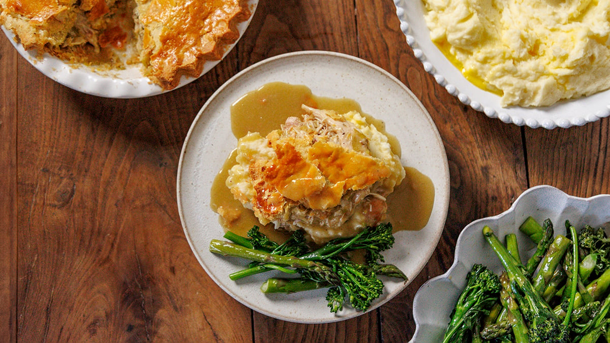 Chicken & Leek Pie with Mash.