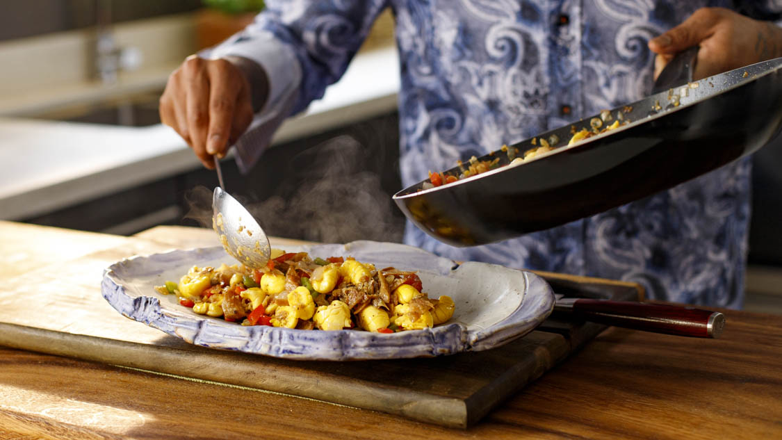 Ackee & Saltfish. It's not breakfast in Jamaica without ackee and saltfish, a dish that Kwame's Grandma Gloria would serve him as a child. Kwame teaches all about Jamaica's national dish that reminds him of comfort and heritage.