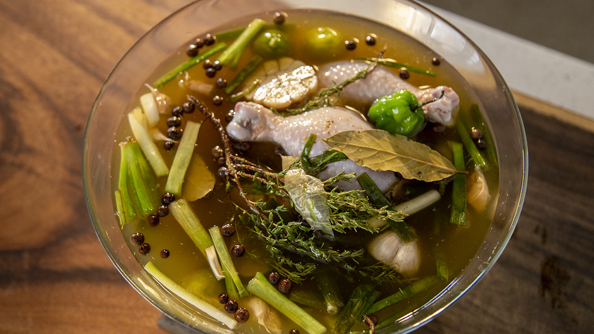 Jerk Brine. Learn to make this simple brine to ensure the juiciest, most flavorful chicken. Soak the meat in the brine for 12 to 36 hours, the more time the merrier (and juicier).