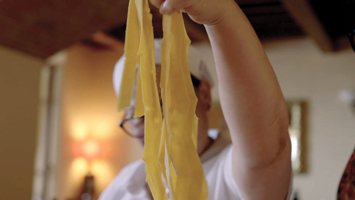 Stefania Belfico shows off her broadly cut pasta(Pappardelle) at the Ristorant Masolino.