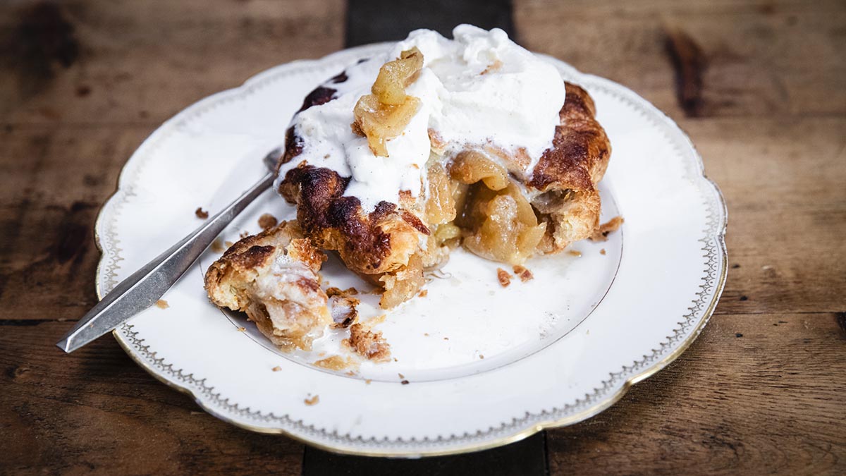 Mom's Apple Pie. Feel at home with this comforting apple pie recipe. Each pie bursts with a heaping cupful of sautéed apples. Nancy loves to top each pie with a big mound of vanilla gelato, and so should you.