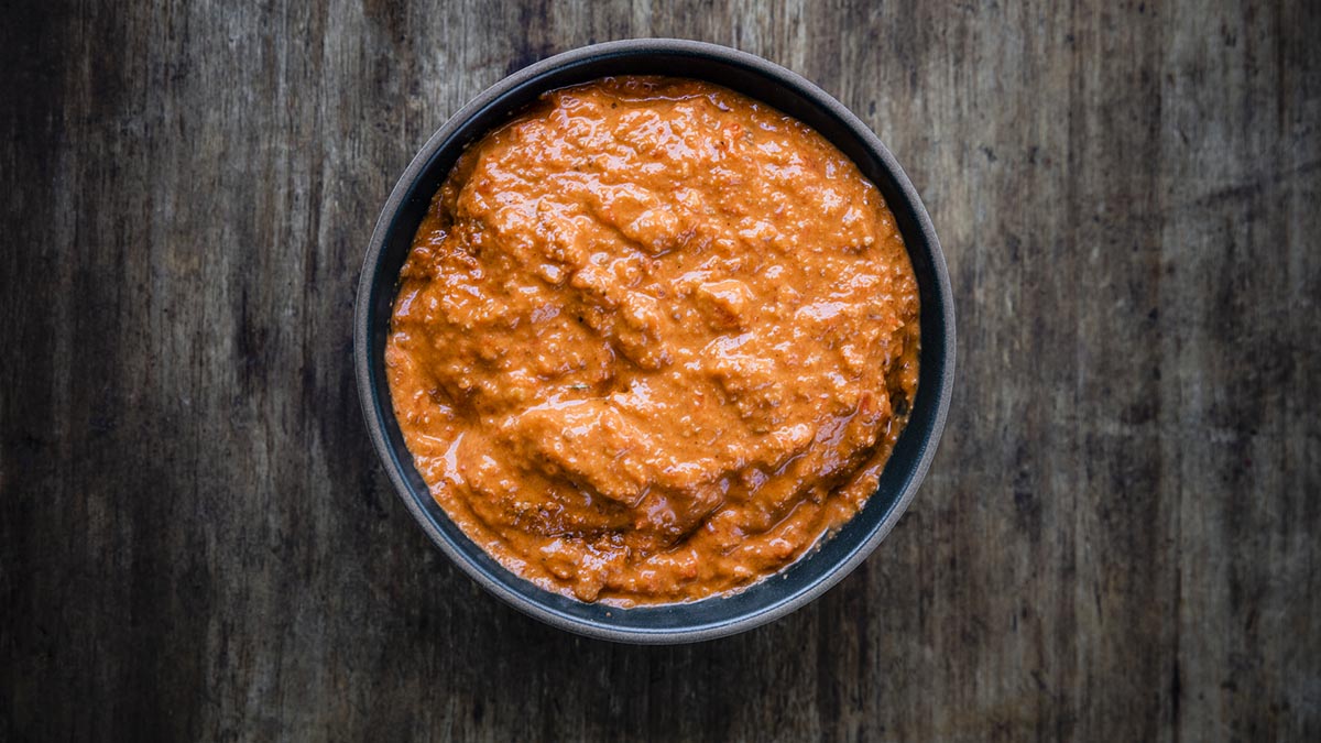 Salsa Romesco. The charred red peppers make the Romesco sauce smoky and savory while the toasted almonds and hazelnuts bring an excellent nutty complexity. This easy sauce to make is also great on sandwiches or pastas.